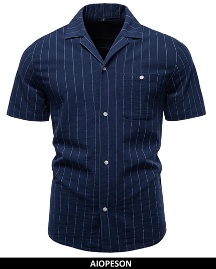 AIOPESON Men’s Casual Short Sleeve Shirt - Stripe Design, Lightweight Cotton