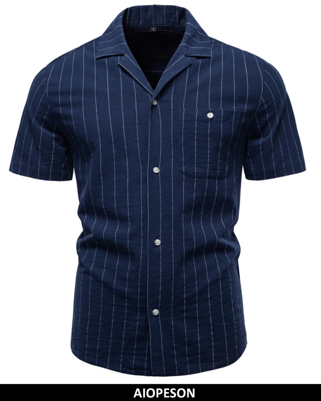 AIOPESON Men’s Casual Short Sleeve Shirt - Stripe Design, Lightweight Cotton