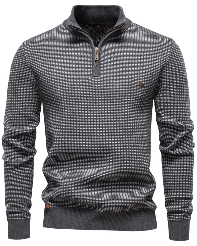 AIOPESON Men's Classic Striped Cotton Blend Mock Neck Sweater