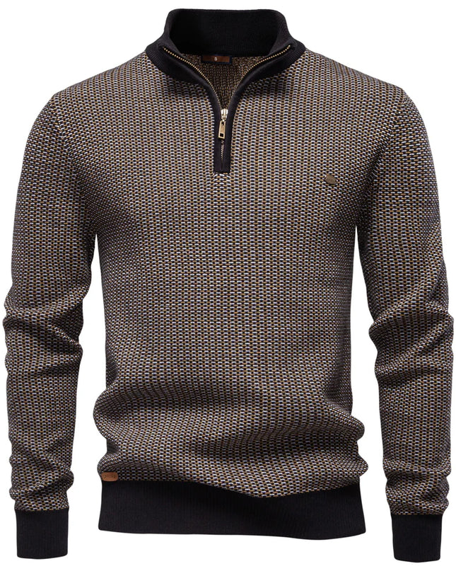 AIOPESON Men's Classic Striped Cotton Blend Mock Neck Sweater