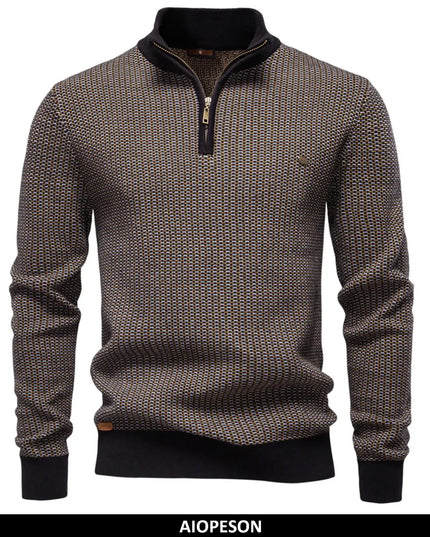 AIOPESON Men's Classic Striped Cotton Blend Mock Neck Sweater