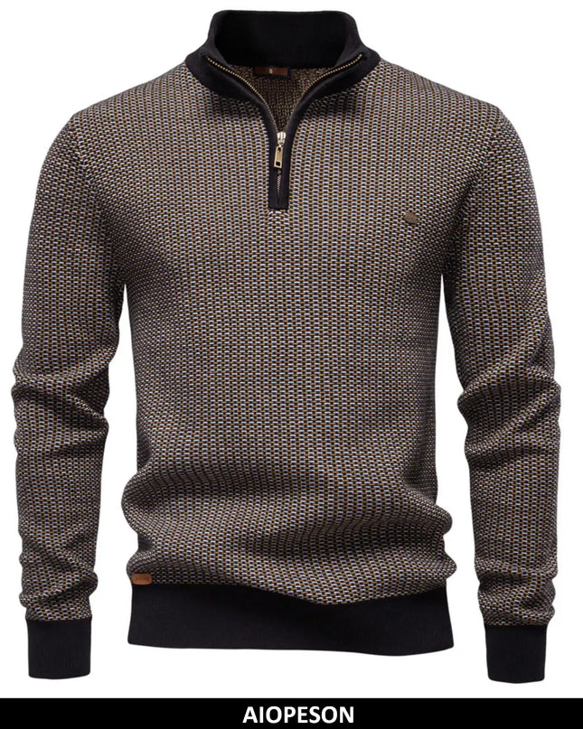 AIOPESON Men's Classic Striped Cotton Blend Mock Neck Sweater