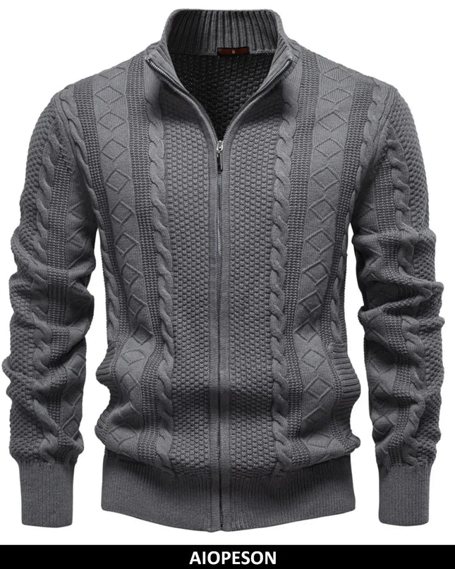 AIOPESON Men's Classic Zip Up Jacket - Warm Cotton Solid Color