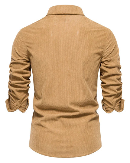 AIOPESON Men’s Corduroy Shirt - Solid Color Business Casual Design