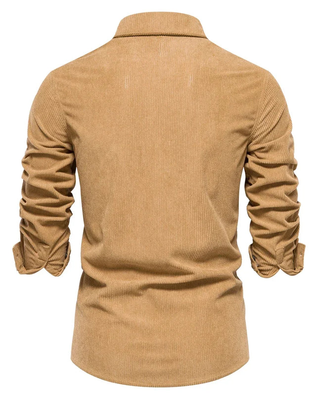 AIOPESON Men’s Corduroy Shirt - Solid Color Business Casual Design