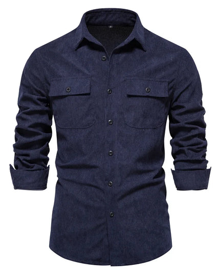 AIOPESON Men’s Corduroy Shirt - Solid Color Business Casual Design