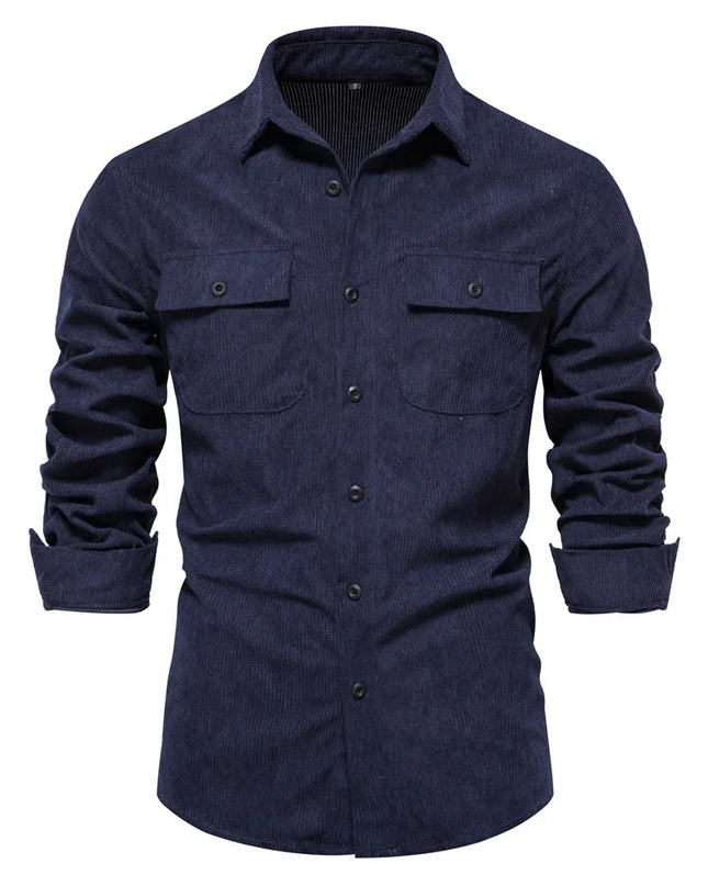 AIOPESON Men’s Corduroy Shirt - Solid Color Business Casual Design