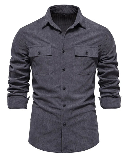 AIOPESON Men’s Corduroy Shirt - Solid Color Business Casual Design