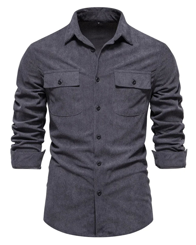 AIOPESON Men’s Corduroy Shirt - Solid Color Business Casual Design