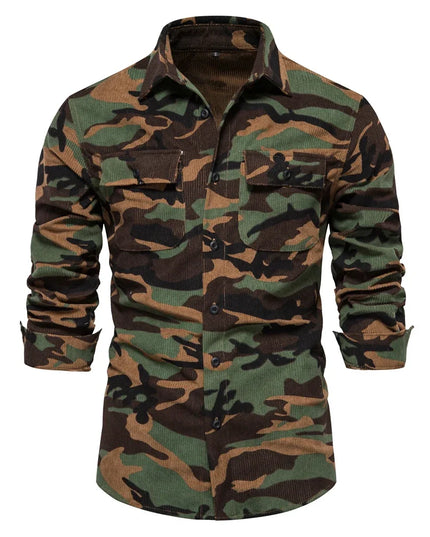 AIOPESON Men’s Corduroy Shirt - Solid Color Business Casual Design