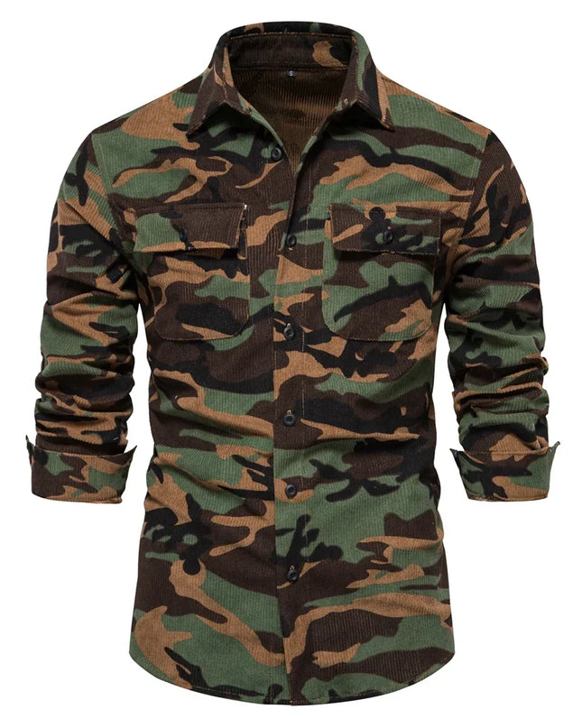 AIOPESON Men’s Corduroy Shirt - Solid Color Business Casual Design