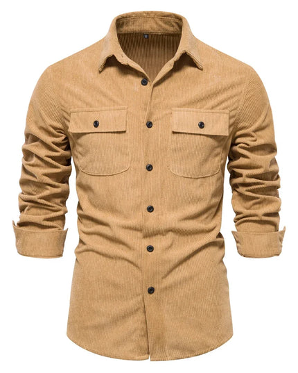 AIOPESON Men’s Corduroy Shirt - Solid Color Business Casual Design