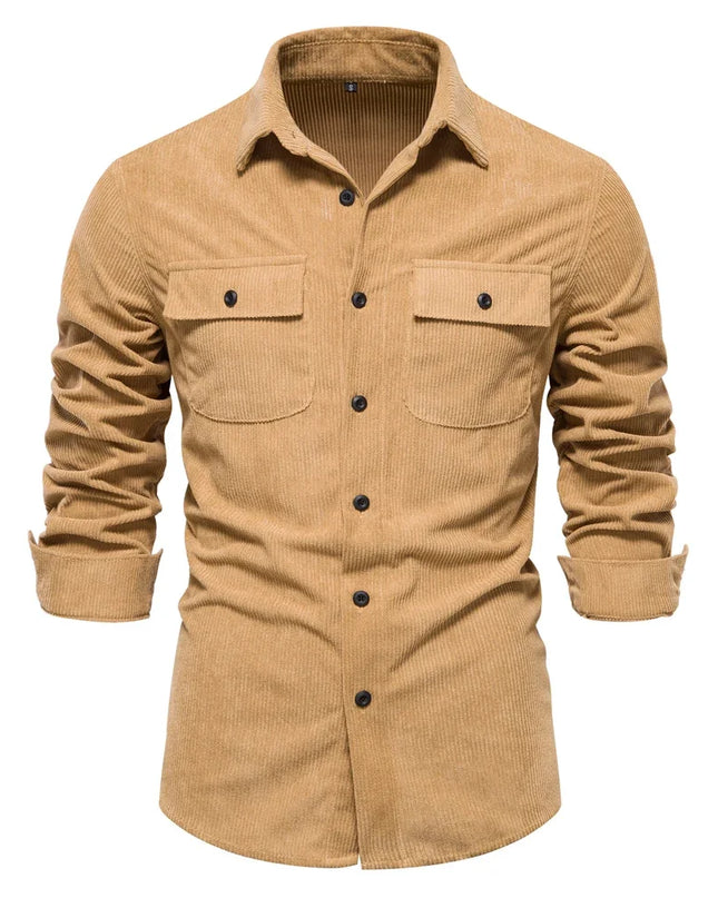 AIOPESON Men’s Corduroy Shirt - Solid Color Business Casual Design