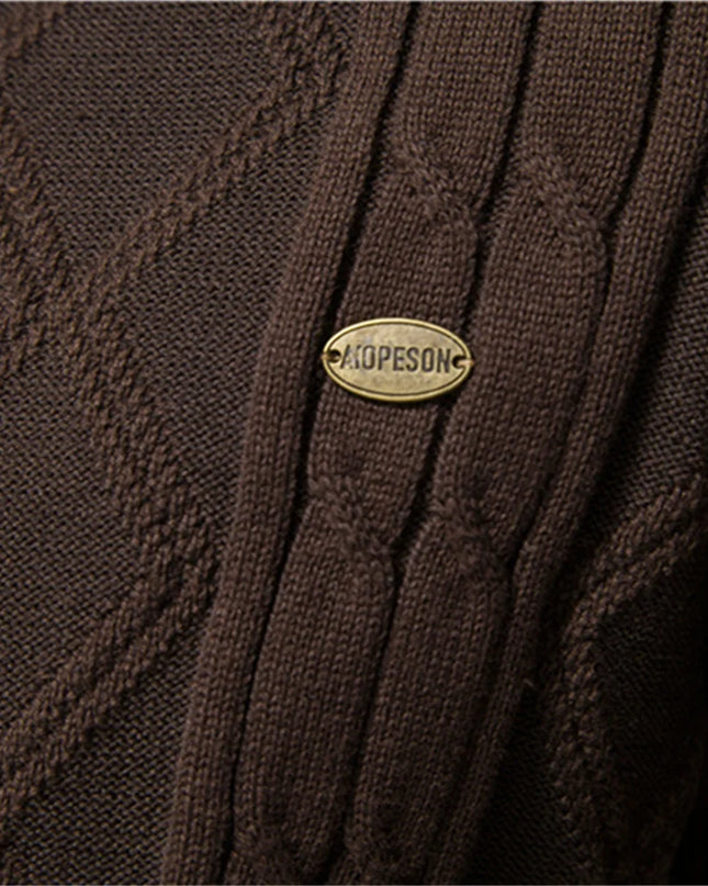 AIOPESON Men's Cotton Argyle Cardigan - Casual Solid Winter Sweater
