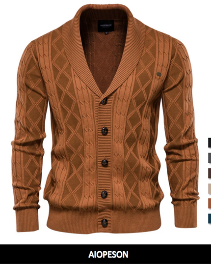 AIOPESON Men's Cotton Argyle Cardigan - Casual Solid Winter Sweater