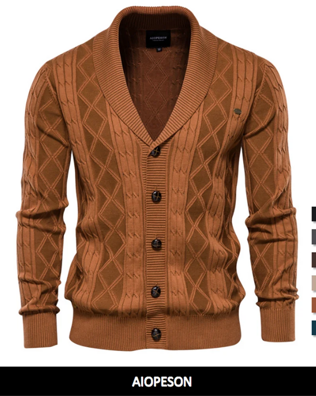 AIOPESON Men's Cotton Argyle Cardigan - Casual Solid Winter Sweater