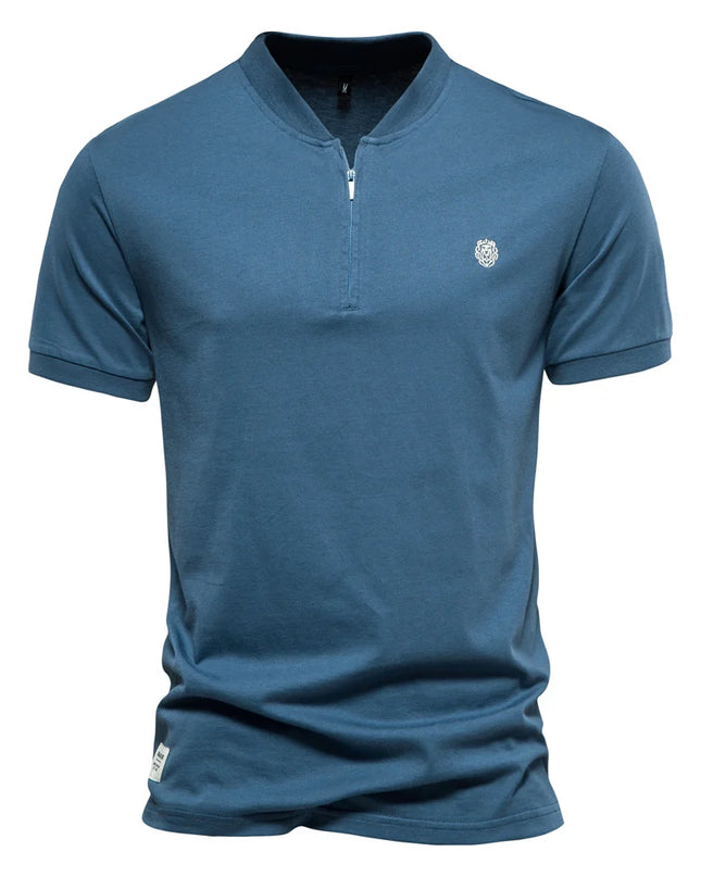 AIOPESON Men's Cotton Casual V-neck Zipper T-shirt - Summer Style