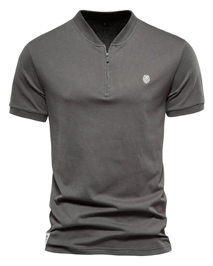 AIOPESON Men's Cotton Casual V-neck Zipper T-shirt - Summer Style