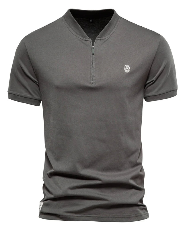 AIOPESON Men's Cotton Casual V-neck Zipper T-shirt - Summer Style