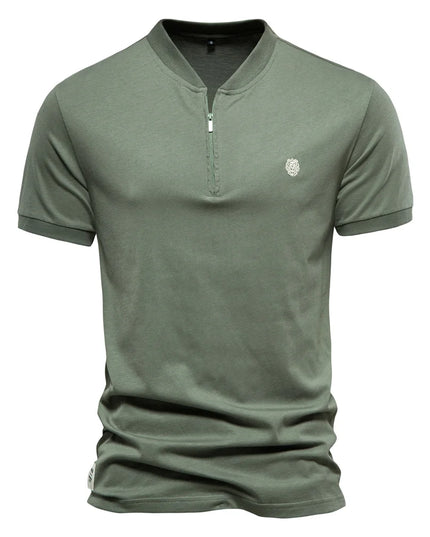 AIOPESON Men's Cotton Casual V-neck Zipper T-shirt - Summer Style