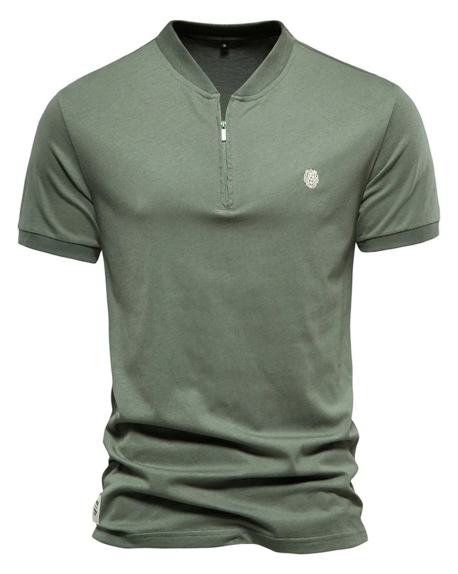 AIOPESON Men's Cotton Casual V-neck Zipper T-shirt - Summer Style