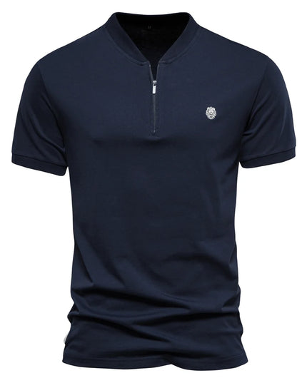 AIOPESON Men's Cotton Casual V-neck Zipper T-shirt - Summer Style