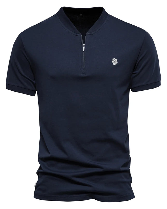 AIOPESON Men's Cotton Casual V-neck Zipper T-shirt - Summer Style