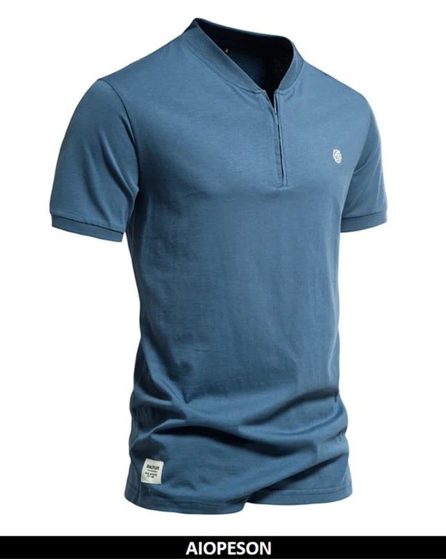 AIOPESON Men's Cotton Casual V-neck Zipper T-shirt - Summer Style