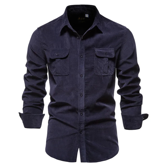 AIOPESON Men's Cotton Corduroy Shirt - Slim Fit Casual Fashion