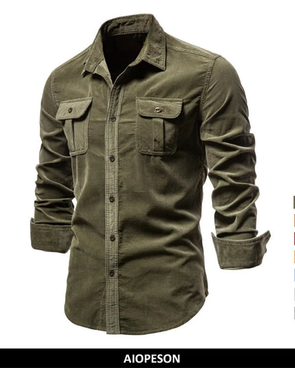 AIOPESON Men's Cotton Corduroy Shirt - Slim Fit Casual Fashion