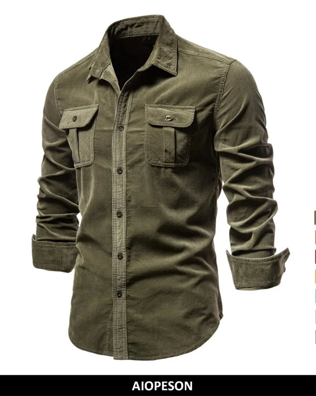 AIOPESON Men's Cotton Corduroy Shirt - Slim Fit Casual Fashion