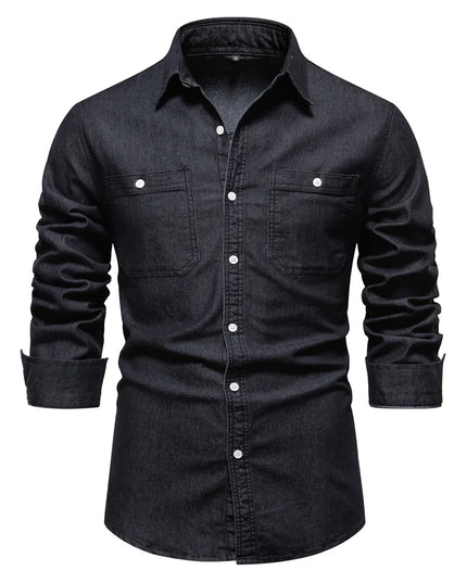 AIOPESON Men's Cotton Denim Shirt - Long Sleeve, Casual Style
