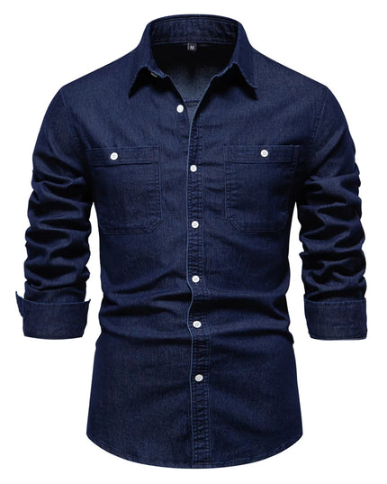 AIOPESON Men's Cotton Denim Shirt - Long Sleeve, Casual Style