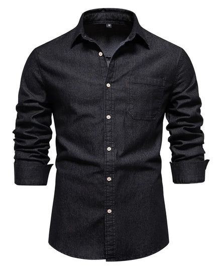 AIOPESON Men's Cotton Denim Shirt - Long Sleeve, Casual Style