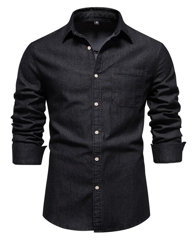 AIOPESON Men's Cotton Denim Shirt - Long Sleeve, Casual Style