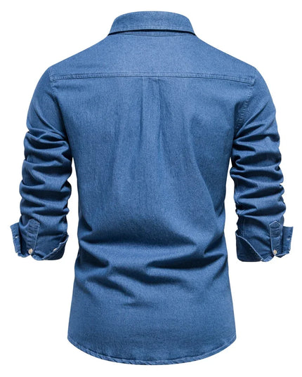 AIOPESON Men's Cotton Denim Shirt - Long Sleeve, Casual Style