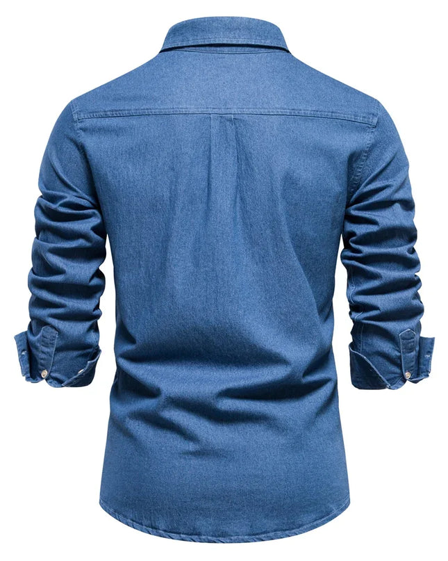 AIOPESON Men's Cotton Denim Shirt - Long Sleeve, Casual Style