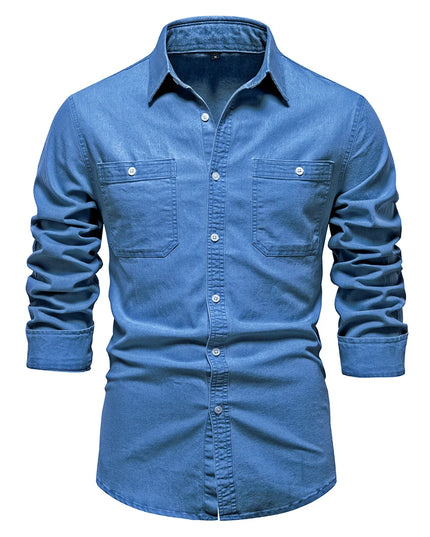 AIOPESON Men's Cotton Denim Shirt - Long Sleeve, Casual Style