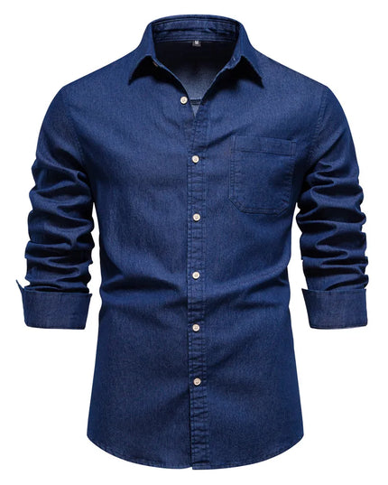 AIOPESON Men's Cotton Denim Shirt - Long Sleeve, Casual Style