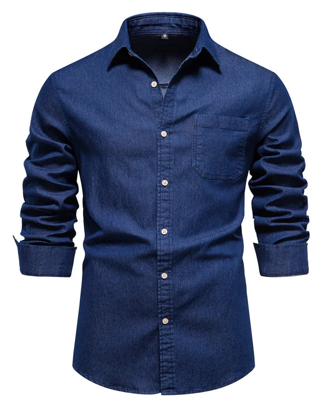 AIOPESON Men's Cotton Denim Shirt - Long Sleeve, Casual Style