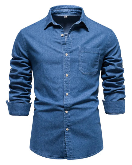 AIOPESON Men's Cotton Denim Shirt - Long Sleeve, Casual Style