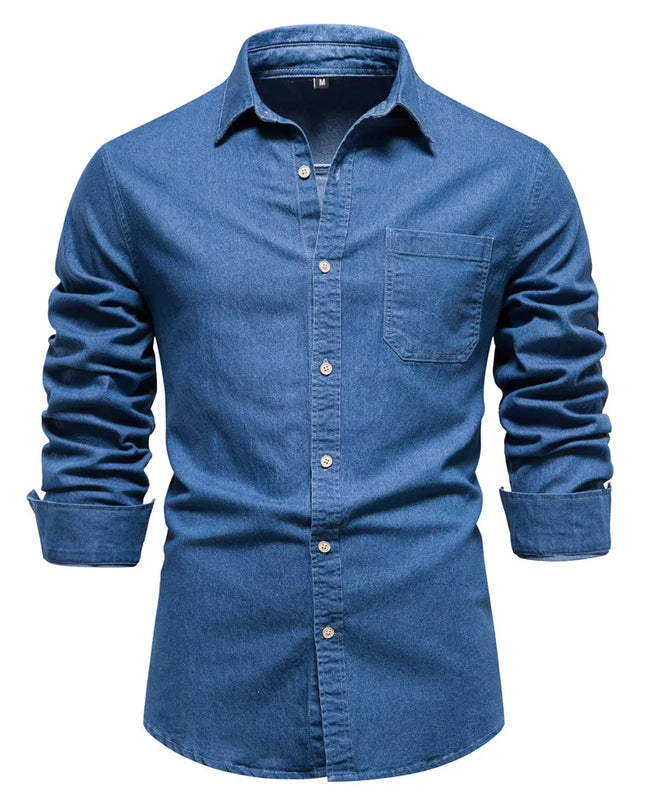 AIOPESON Men's Cotton Denim Shirt - Long Sleeve, Casual Style