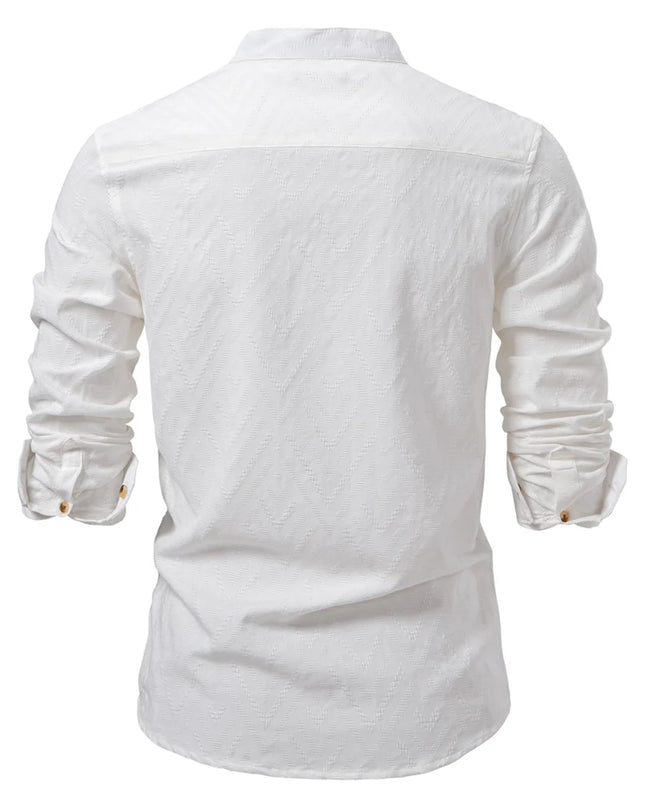 AIOPESON Men's Cotton Half-Button Long Sleeve Shirt - Casual Fashion