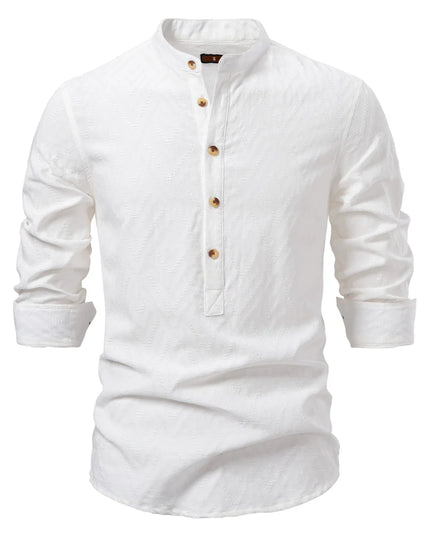 AIOPESON Men's Cotton Half-Button Long Sleeve Shirt - Casual Fashion