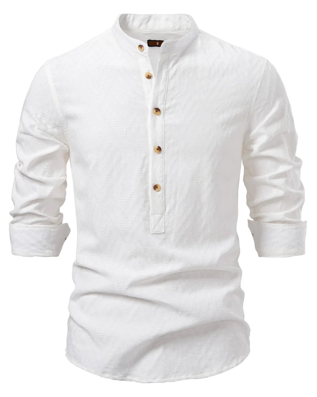 AIOPESON Men's Cotton Half-Button Long Sleeve Shirt - Casual Fashion