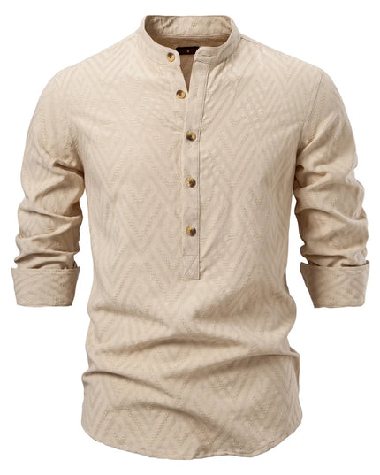 AIOPESON Men's Cotton Half-Button Long Sleeve Shirt - Casual Fashion