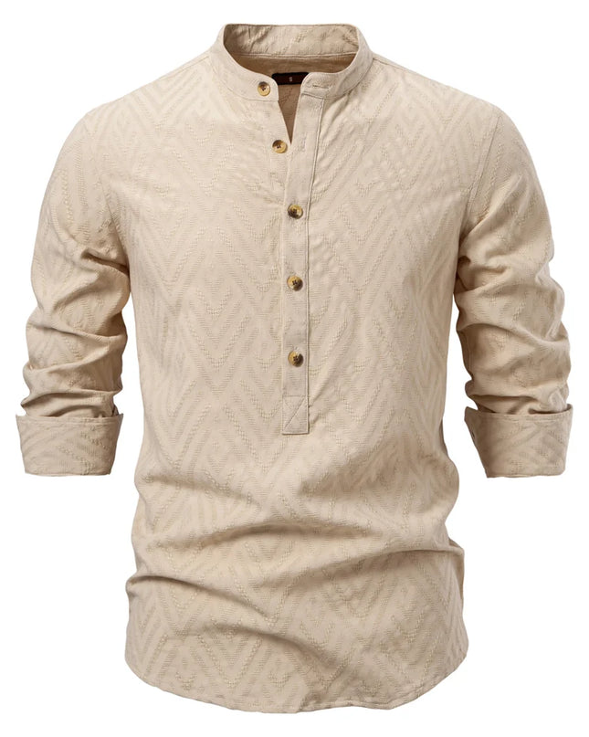 AIOPESON Men's Cotton Half-Button Long Sleeve Shirt - Casual Fashion