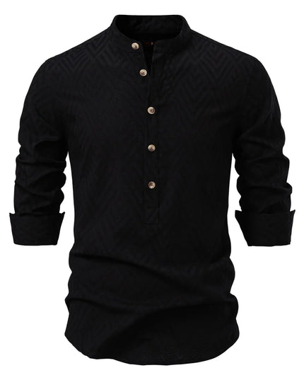 AIOPESON Men's Cotton Half-Button Long Sleeve Shirt - Casual Fashion