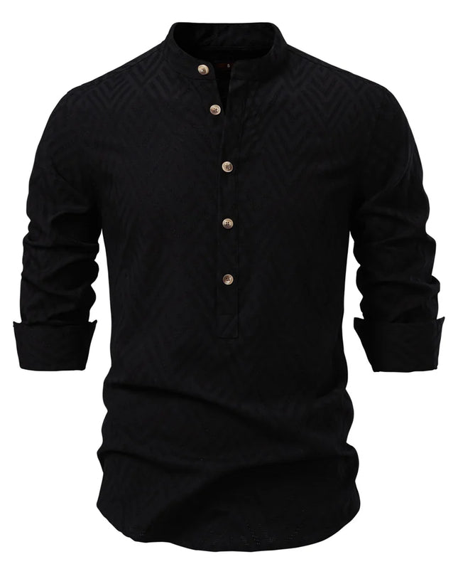 AIOPESON Men's Cotton Half-Button Long Sleeve Shirt - Casual Fashion