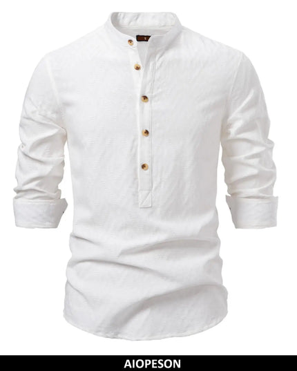 AIOPESON Men's Cotton Half-Button Long Sleeve Shirt - Casual Fashion